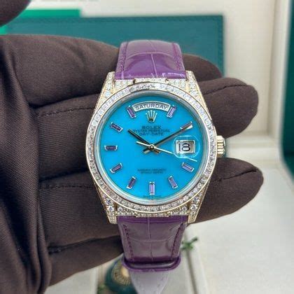 rolex 128458tbr|Rolex Purple Strap Blue Dial Factory Daydate Diamonds 128458tbr.